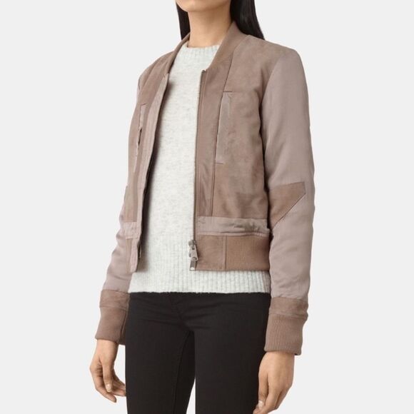 All Saints | Craddock Suede Bomber Jacket Size 00 - Picture 1 of 8